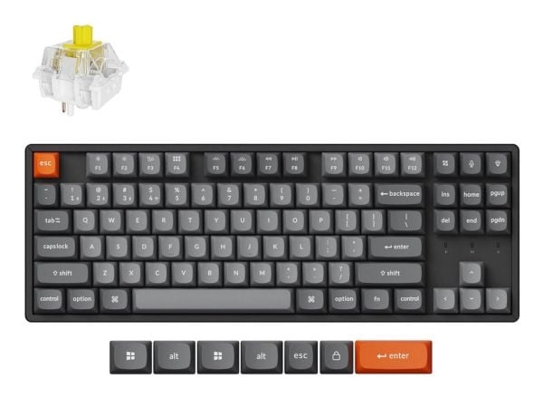Keychron K8 Max, 80%, Kabel & Trådlös, USB + RF Wireless + Bluetooth, Mekaniska tangentbrytare, RGB LED, Svart