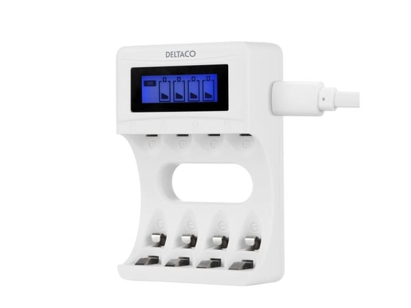 DELTACO - Batterilader - (for 4xAA/AAA) - hvit