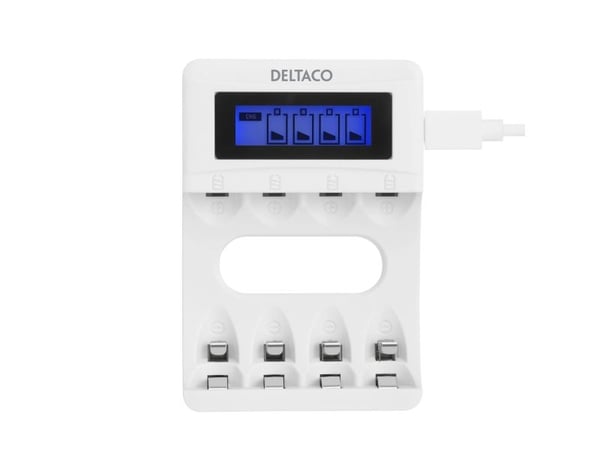 DELTACO - Batterilader - (for 4xAA/AAA) - hvit