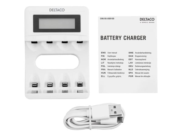 DELTACO - Batterilader - (for 4xAA/AAA) - hvit