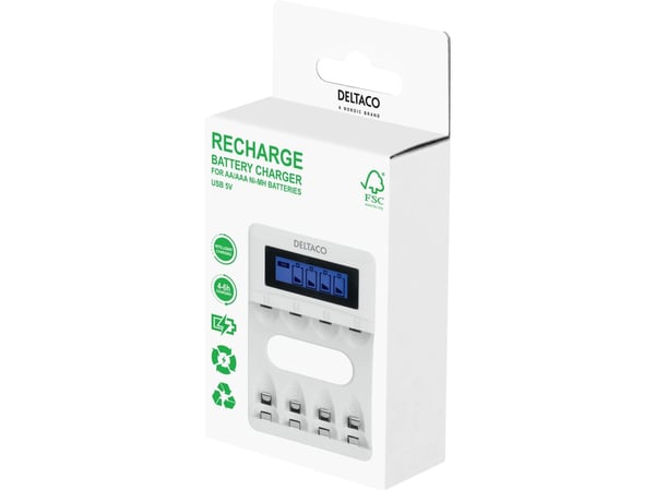 DELTACO - Batterilader - (for 4xAA/AAA) - hvit