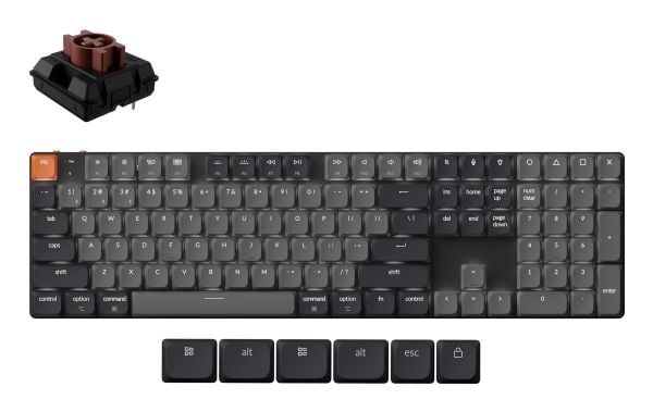 Keychron K5 QMK, Ledning & Trådløs, USB + Bluetooth, Mekanisk nøkkelbryter, QZERTY, LED, Sort