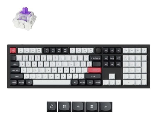Keychron Q6 HE - Tastatur - QMK tilpasset, fullt montert knapp - 100% - full size - belyst - trådløs - Bluetooth 5.2, 2.4 GHz, USB-C - tastsvitsj: ...