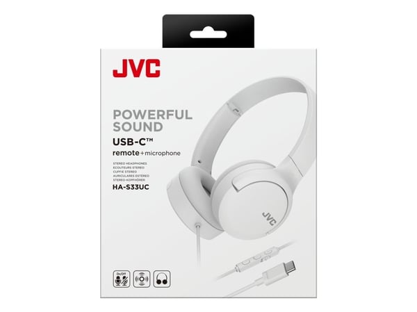 JVC HA-S33UC, Koblet med ledninger (ikke trådløs), Samtaler/musikk, 20 - 20000 Hz, 122 g, Hodesett, Hvit