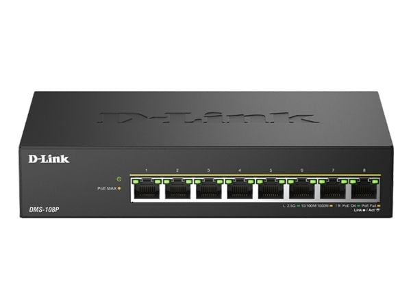 D-Link DMS-108P - Switch - ikke-styrt - 8 x 10/100/1000/2.5G - stasjonær - PoE+ (230 W)