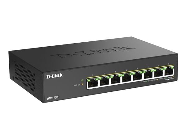 D-Link DMS-108P - Switch - ikke-styrt - 8 x 10/100/1000/2.5G - stasjonær - PoE+ (230 W)