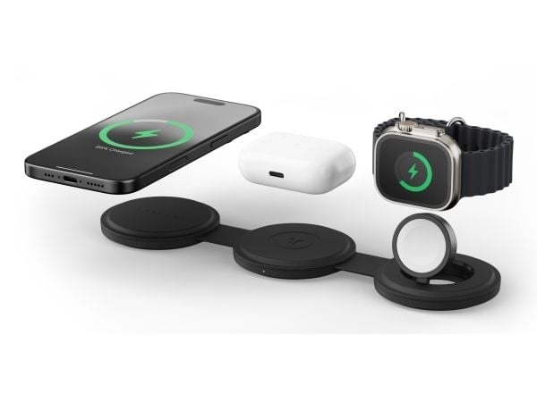Satechi OntheGo 3-in-1, Sisätila, USB, Langaton lataaminen, musta