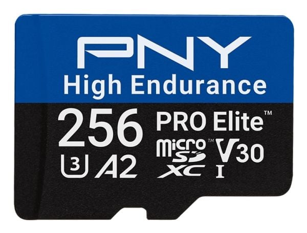 PNY PRO Elite High Endurance - Flash-minneskort (SD-adapter inkluderad) - 256 GB - A2 / Video Class V30 / UHS-I U3 / Class10 - mikroSDXC UHS-I