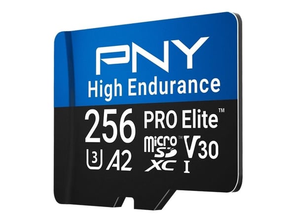 PNY PRO Elite High Endurance - Flash-minneskort (SD-adapter inkluderad) - 256 GB - A2 / Video Class V30 / UHS-I U3 / Class10 - mikroSDXC UHS-I