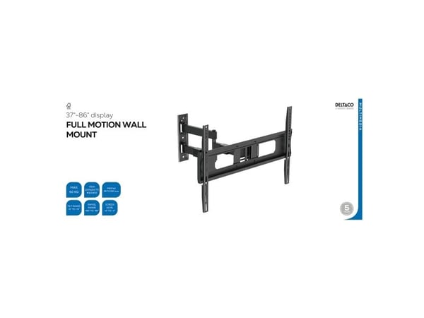 DELTACO - Monteringssett (veggmontering) - full bevegelse - for flatpanel - vipp, sving - svart - skjermstørrelse: 37"-86"
