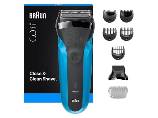 Braun Series 3 310BT, Folierasierer, Svart, Blå, Batteri, Nikkelmetallhydrid (NiMH), Innebygd batteri, 30 min.