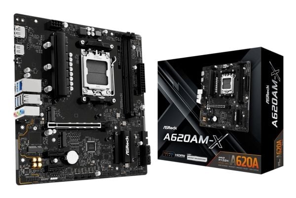 ASRock A620AM-X - Moderkort - micro ATX - Socket AM5 - AMD A620A Chipuppsättning - USB 3.2 Gen 1, USB-C 3.2 Gen 1 - 2.5 Gigabit LAN - inbyggda graf...