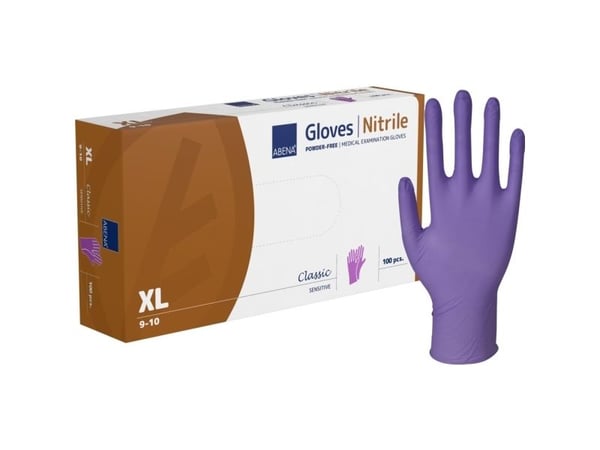 Undersøkelseshanske, ABENA Classic Sensitive, XL, lilla, nitril, pudderfri - (100 stk.)