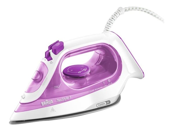 Braun TexStyle 3 SI 3030 PU - Ångstrykjärn - sula FreeGlide 3D SuperCeramic - 2300 W - rosa