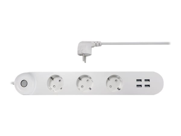 DENVER SHP-300U - Smart strømstripe - AC 230/240 V - Wi-Fi - inngang: type F - utgangskontakter: 3 (4 x USB, 3 x strømtype F)
