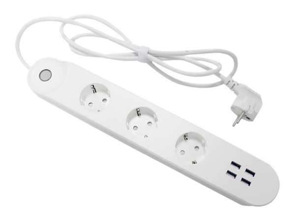 DENVER SHP-300U - Smart strømstripe - AC 230/240 V - Wi-Fi - inngang: type F - utgangskontakter: 3 (4 x USB, 3 x strømtype F)