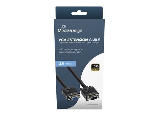 MediaRange VGA-jatkojohto, 2m, musta