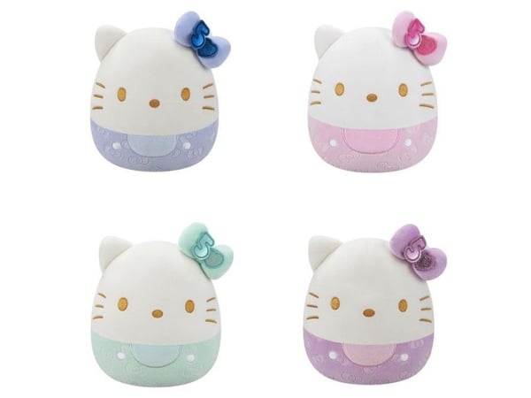 Mjukis Squishmallows Hello Kitty med präglade rosetter