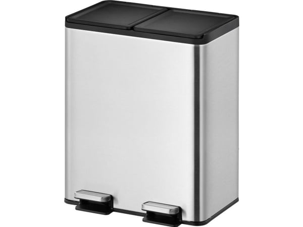 Pedalbøtte, EKO Essential, stål matt, rustfritt stål, 2 rom, 2x20 l, innerbøtte av plast, soft close