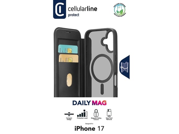 Cellularline Daily Mag, Folio, Apple, iPhone 17, 16 cm (6.3"), Svart