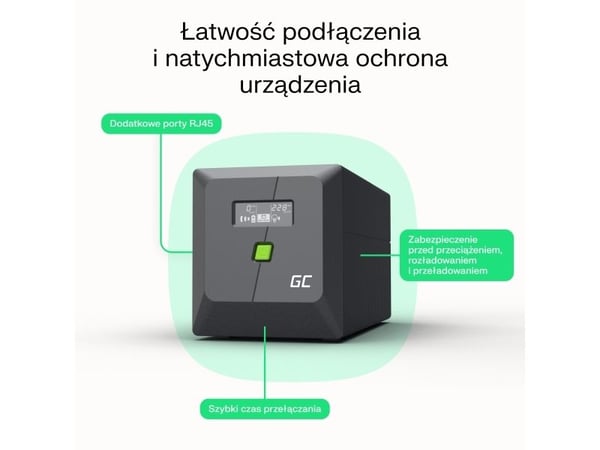 Green Cell PowerProof LCD UPS 1000VA 600W USB 2x Schuko + 2x IEC