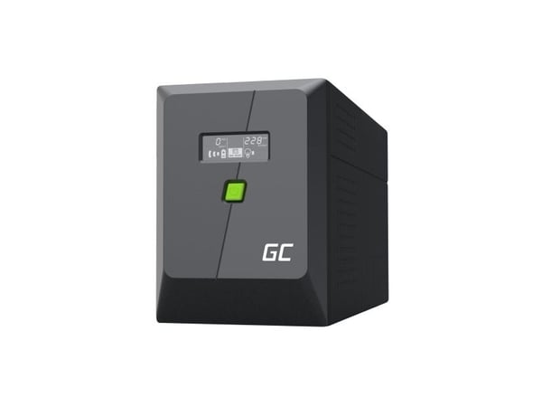 Greencell 2000VA 1200W PowerProof UPS, jossa on LCD-näyttö