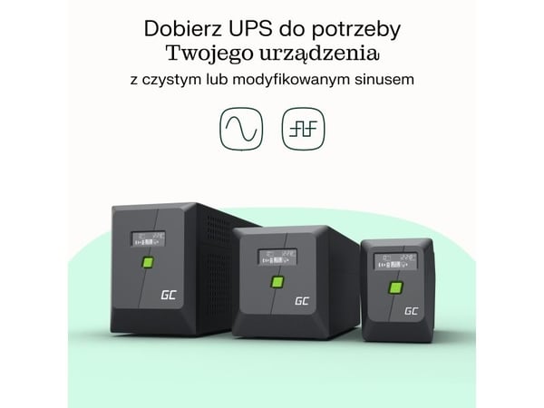 Green Cell PowerProof LCD UPS 2000VA 1400W USB 2x Schuko + 3x IEC