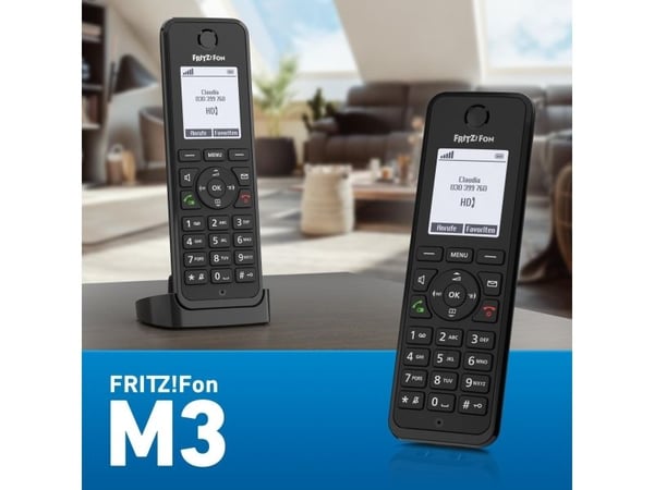 Fon M3, DECT-telefon, Trådlös telefonlur, Högtalartelefon, 300 poster, Namn och uppringnings-ID, Svart