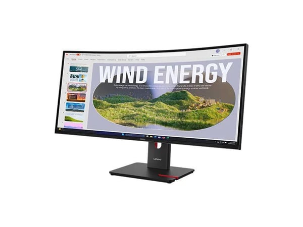 Lenovo ThinkVision T34WD-40 - LED-skjerm - kurvet - 34" - 3440 x 1440 UWQHD @ 120 Hz - VA - 300 cd/m² - 3000:1 - HDR10 - 4 ms - HDMI, DisplayPort, ...