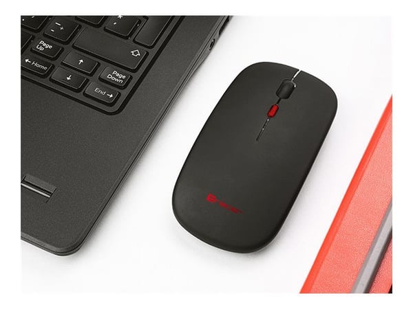 Tracer - Mus - slim, rechargeable - høyre- og venstrehåndet - optisk - 4 knapper - trådløs - 2.4 GHz, Bluetooth - USB trådløs mottaker - svart