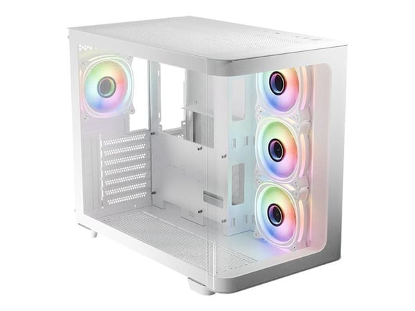 LC Power Gaming 8001W Pro-Storm Light - Mid tower spel - ATX - genomskinlig sidopanel (härdat glas) - ingen strömförsörjning - vit - USB/ljud