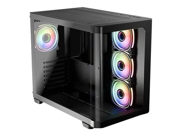 LC Power Gaming 8001B Pro-Storm Dark - Mid tower spel - ATX - genomskinlig sidopanel (härdat glas) - ingen strömförsörjning - svart - USB/ljud
