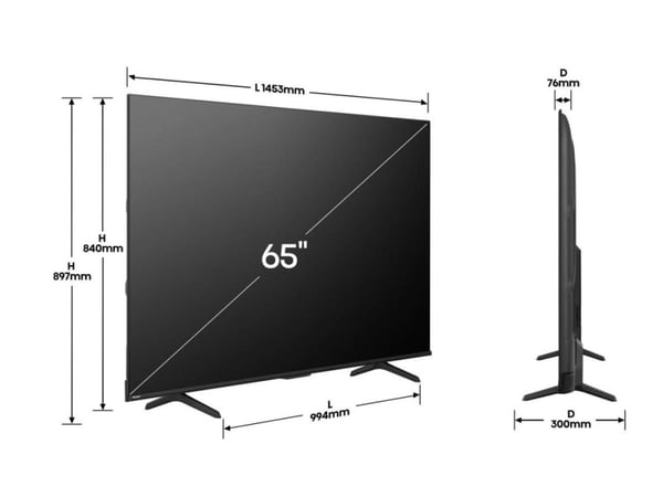 Hisense 65E77Q PRO, 165,1 cm (65"), 3840 x 2160 pikseliä, QLED, Älytelevisio, Wi-Fi, musta
