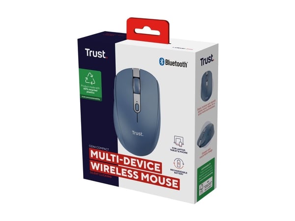 Trust Ozaa - Mus - compact, multi-device - høyrehendt - optisk - 6 knapper - trådløs - 2.4 GHz, Bluetooth - USB trådløs mottaker - blå