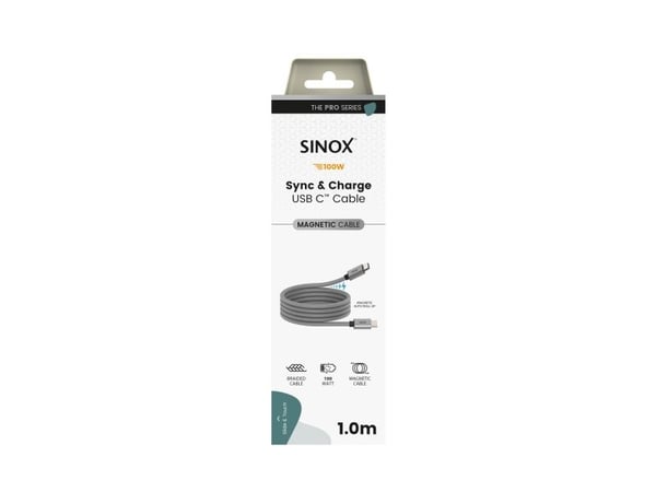 Sinox PRO USB C 2.0 magnetkabel. 1m. grå