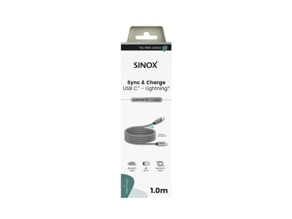 Sinox PRO USB C till Lightning magnetisk kabel 1 m grå