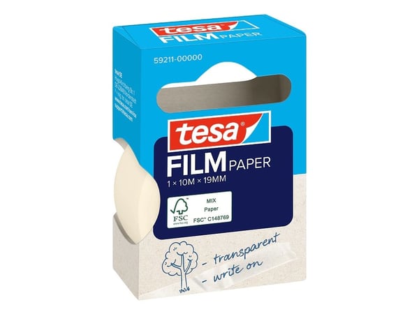 Tesa film- og papirtape 10m 19mm 1 rull sammenleggbar eske (59211-00000-00)