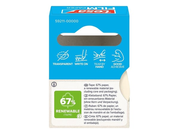 Tesa film- og papirtape 10m 19mm 1 rull sammenleggbar eske (59211-00000-00)