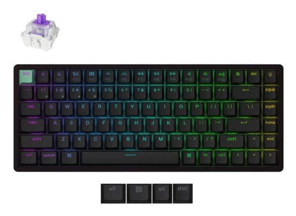 Keychron K2 HE - Tastatur - 75% - bakgrunnsbelyst - trådløs - 2.4 GHz, USB, Bluetooth 5.2 - tastsvitsj: Gateron Double-Rail Nebula (hot-swappable) ...
