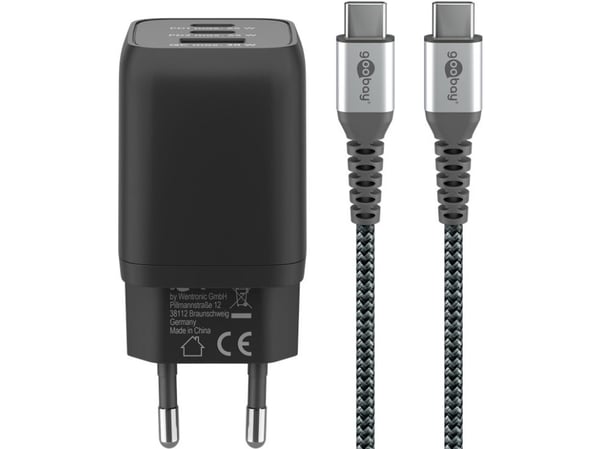 65 W Set med USB-C snabbladdare Nano och USB-C textilkabel (1 m)