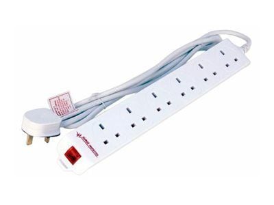 Microconnect MC-UKSURGESTRIP6-2M, 2 m, Sisätila, Tyyppi G (BS 1363, Tyyppi G, 1,25 mm², Valkoinen