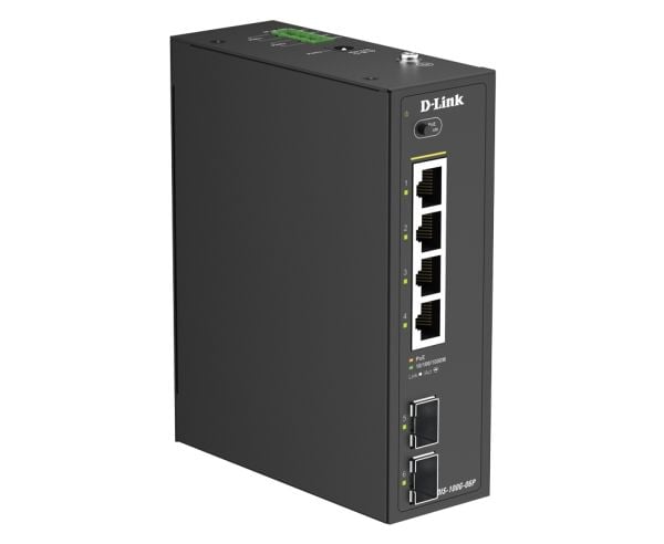 D-Link DIS 100G-06P - Switch - industriell - ikke-styrt - 4 x 10/100/1000 (PoE) + 2 x Gigabit SFP - DIN-skinnemonterbar