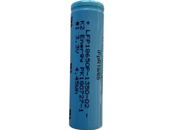 K2 Energy HIGH CAPACITY K218650UP01 power cell data-batteripakke 18650, LiFePO4 3,3 V 1,35