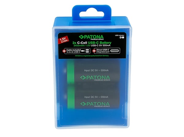 PATONA LR14, Oppladbart batteri, LR14, Lithium, 2 stykker, 550 mAh, Sort