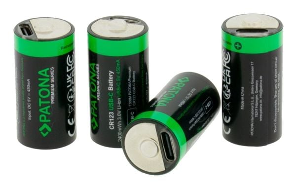 PATONA CR123A, Rechargeable battery, CR123A, Lithium, 4 pc(s), 450 mAh, 34.2 mm