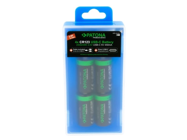 PATONA CR123A, Rechargeable battery, CR123A, Lithium, 4 pc(s), 450 mAh, 34.2 mm
