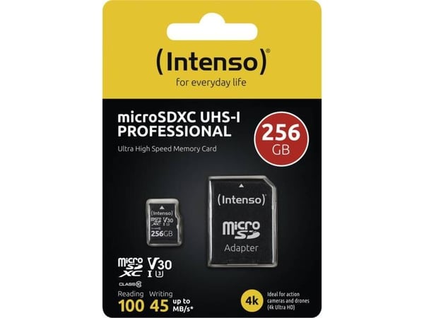 Intenso 3433492, 256 GB, MicroSDXC, Klasse 10, UHS-I, 100 MB/s, 45 MB/s
