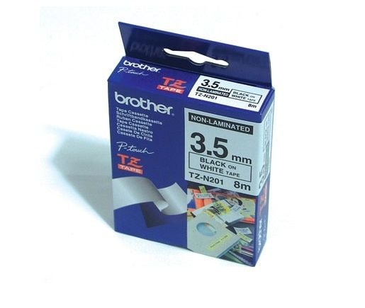 Brother TZe-N201 merketape – svart på hvitt 3,5 mm x 8 m – ikke-laminert