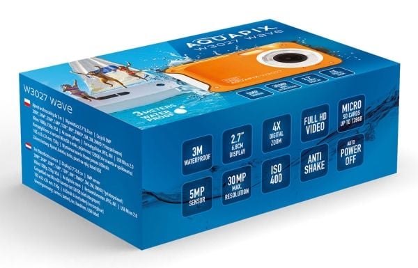 Easypix Aquapix W3027 Wave - Digitalkamera - kompakt - 5.0 MP / 30.0 MP (interpolert) - 1080i - under vannet inntil 3 m - solnedgangsoransje