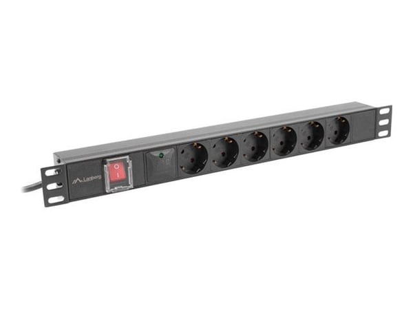 POWER STRIP RACK PDU 19" LANBERG 1U 16A 6X 230V SCHUKO 2M SVART POWER STRIP RACK PDU 19" LANBERG 1U 16A 6X 230V SCHUKO 2M SVART